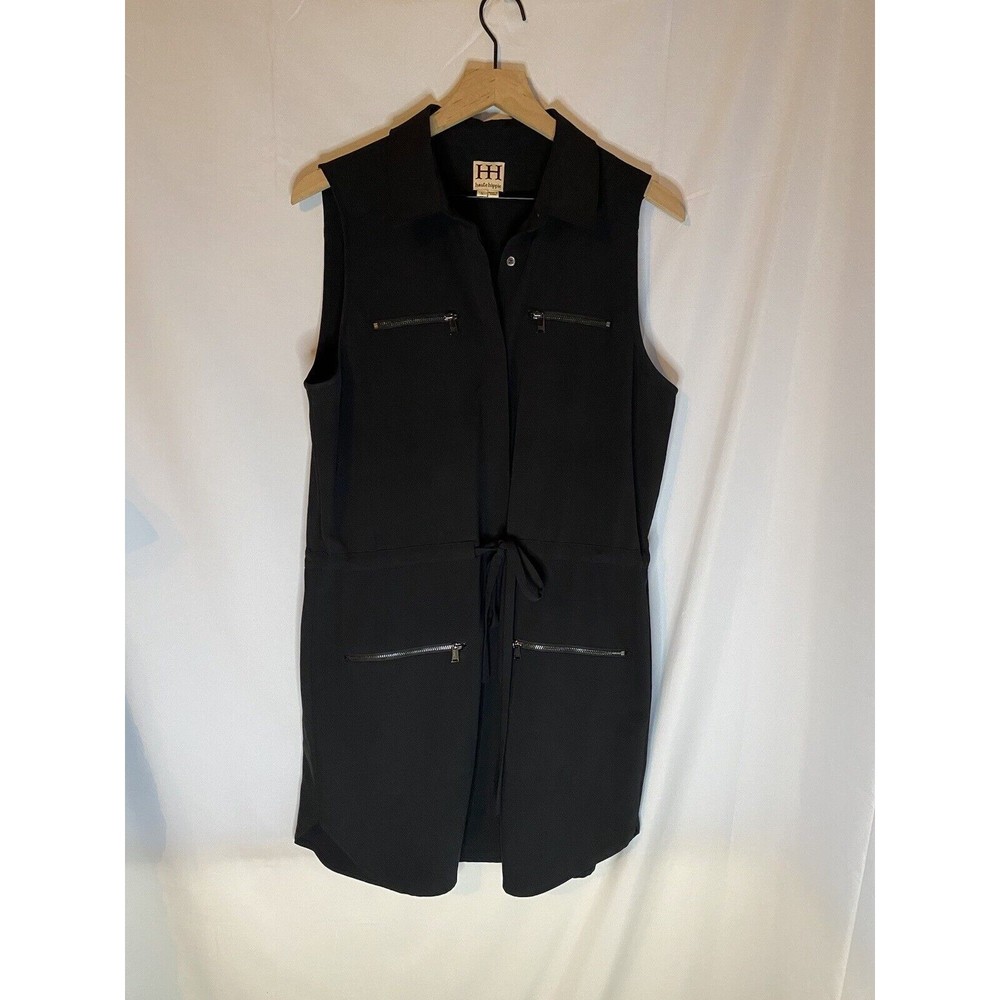 Haute Hippee Black Sleeveless Utility Dress Pockets Zippers Drawstring Size L